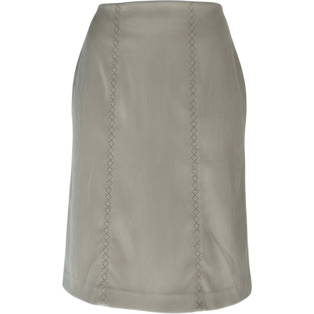 Vintage Talbots Petites Skirt 8 Beige Embroidered A-Line Stretch Minimalist